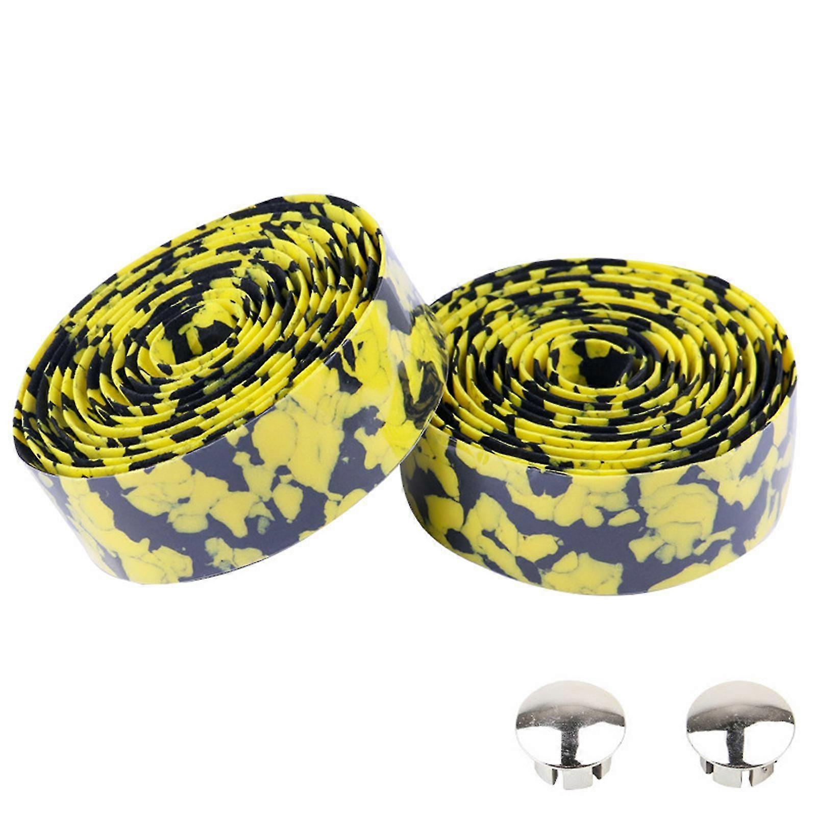 1 Pair Bike Bicycle Handlebar Tape with Plugs Elastic Rubber Foam Anti-Slip Cycling Handle Bar Wrap for Most of Bike
