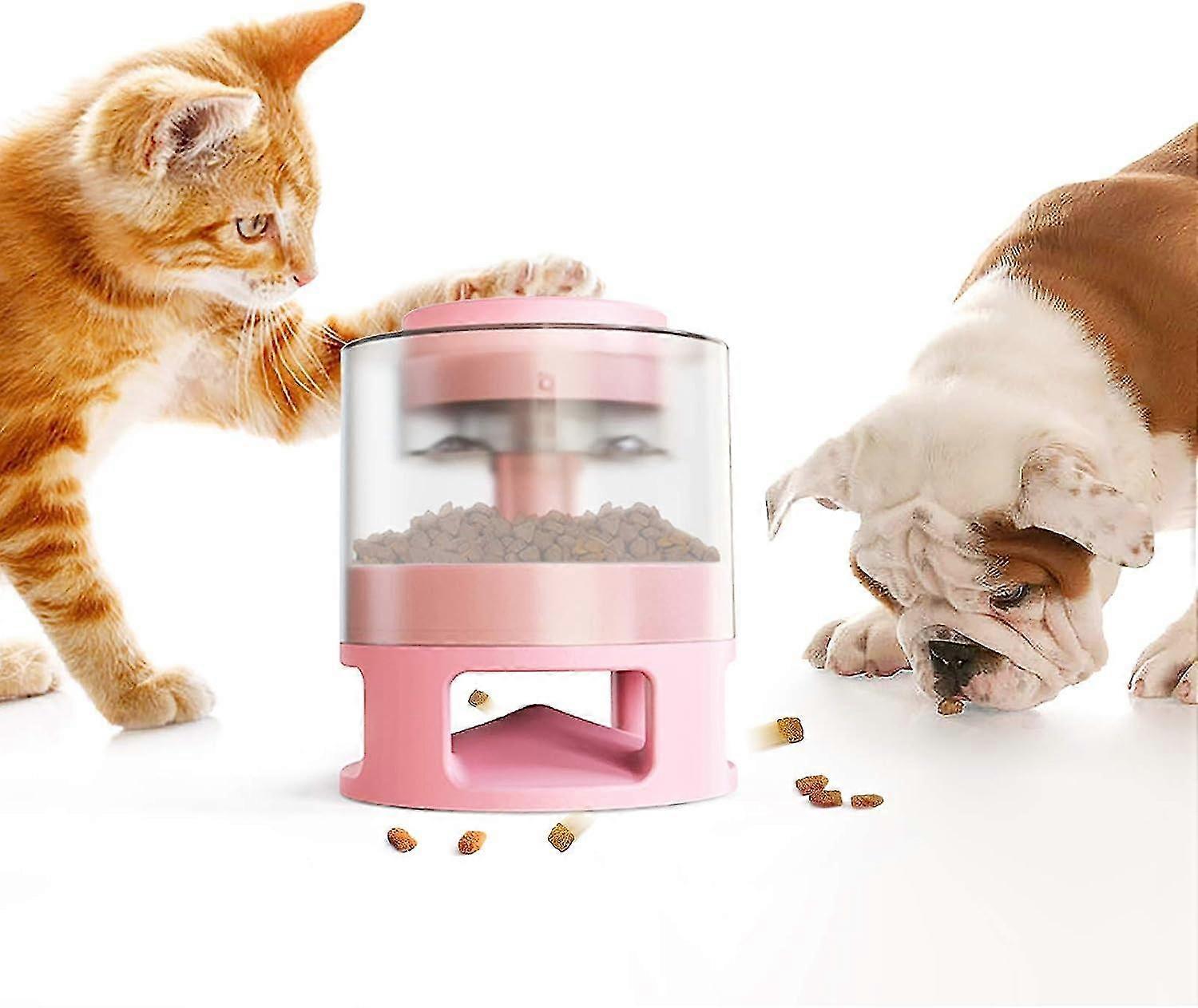 Dog And Cat Food Dispenser - Pet Toy With Automatic Button - Slow Feeding, Intelligence Training For Small Dogs (pink)