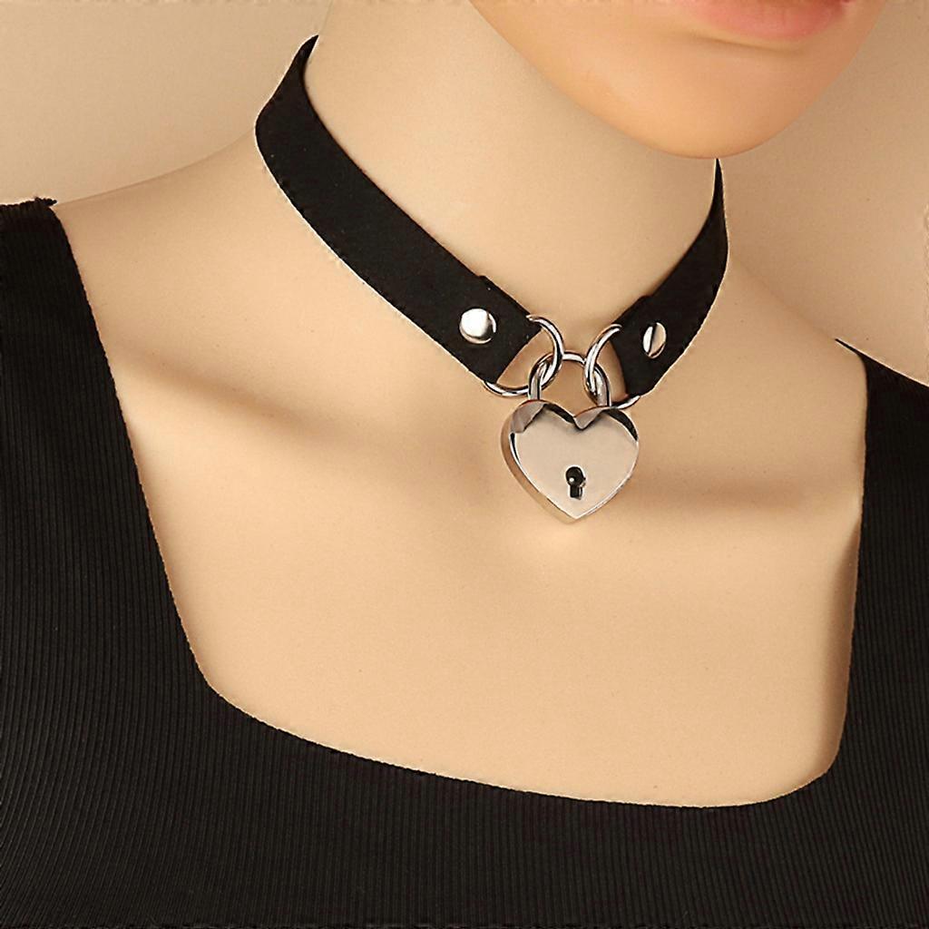 Collana Girocollo In Pelle PU Con Ciondolo Cuore - Stile Gotico
