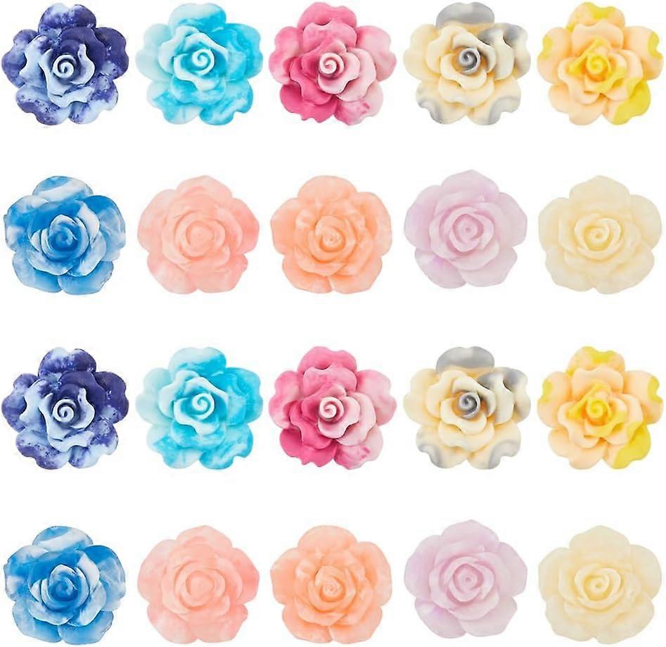 60Pcs 10 Styles Smudged Color Opaque Resin Cabochons Rose Mixed Color 22~23x9~13mm 6pcs/style
