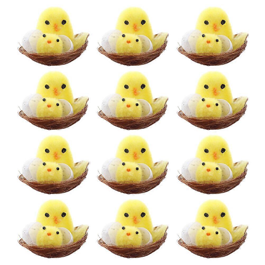 12pcsイースターふわふわひよこと巣イースターひよこミニひよこファジーひよこイースターイースターパーティーの好意