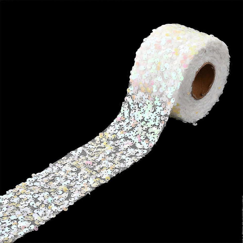 10 Yards 2.36 Inch White Sequin Ribbon Sequins Beaded Trim Sparkle Glitter Lace Metallic Paillette Edging Trimming Ribbon for Sewing Making Gift Wrapp
