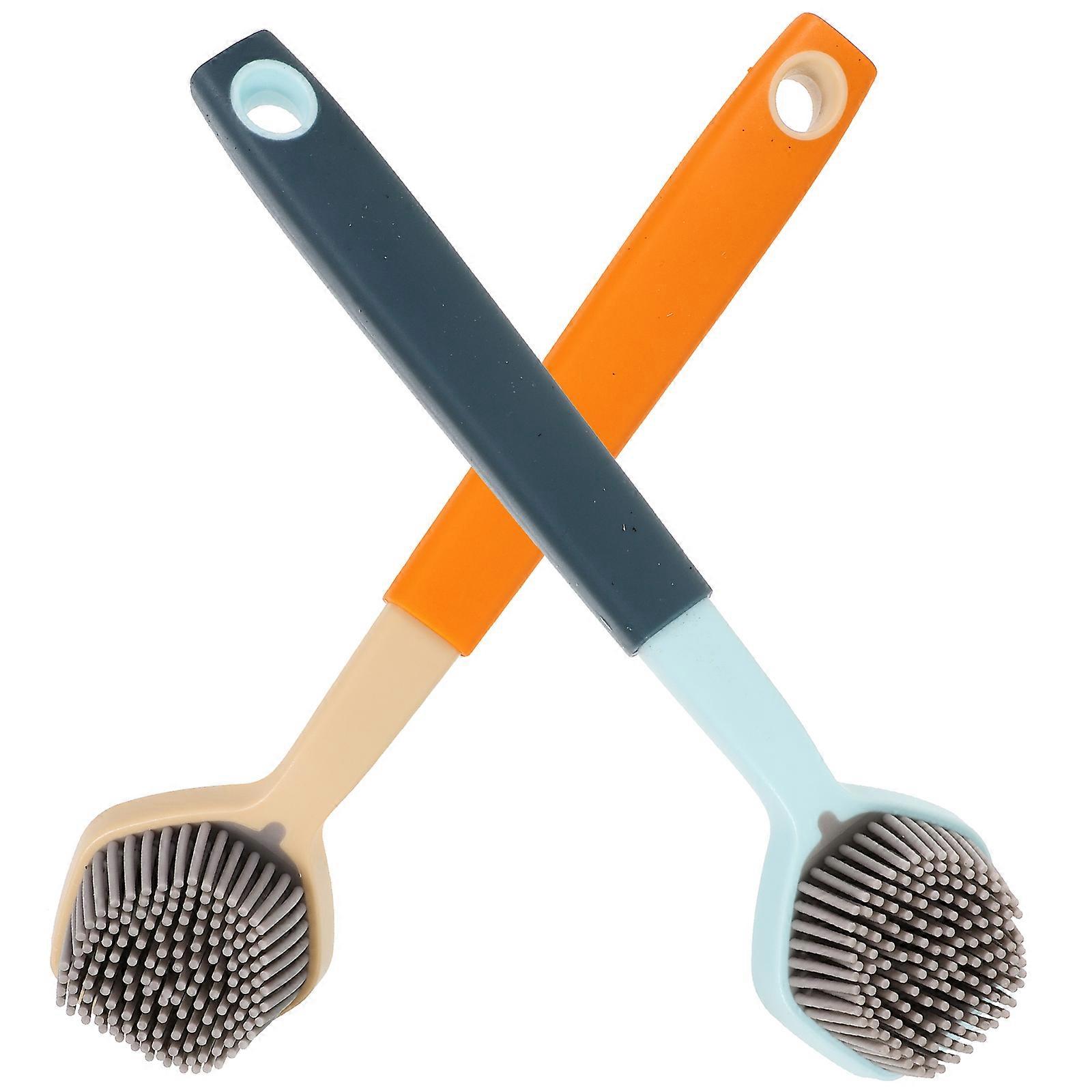 2pcs Practical Pot Brushes Durable Dish Brushes Long Handle Brushes for Kitchen