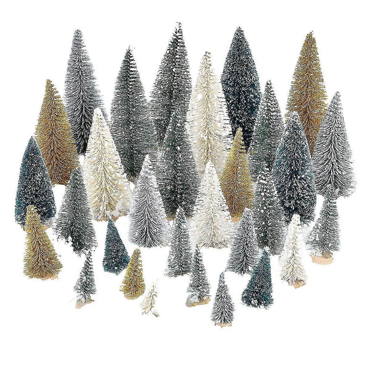 30 Pieces Miniature Pine Trees Sisal Trees With Wood Base For Miniature Scenes, Tabletop Decorectur