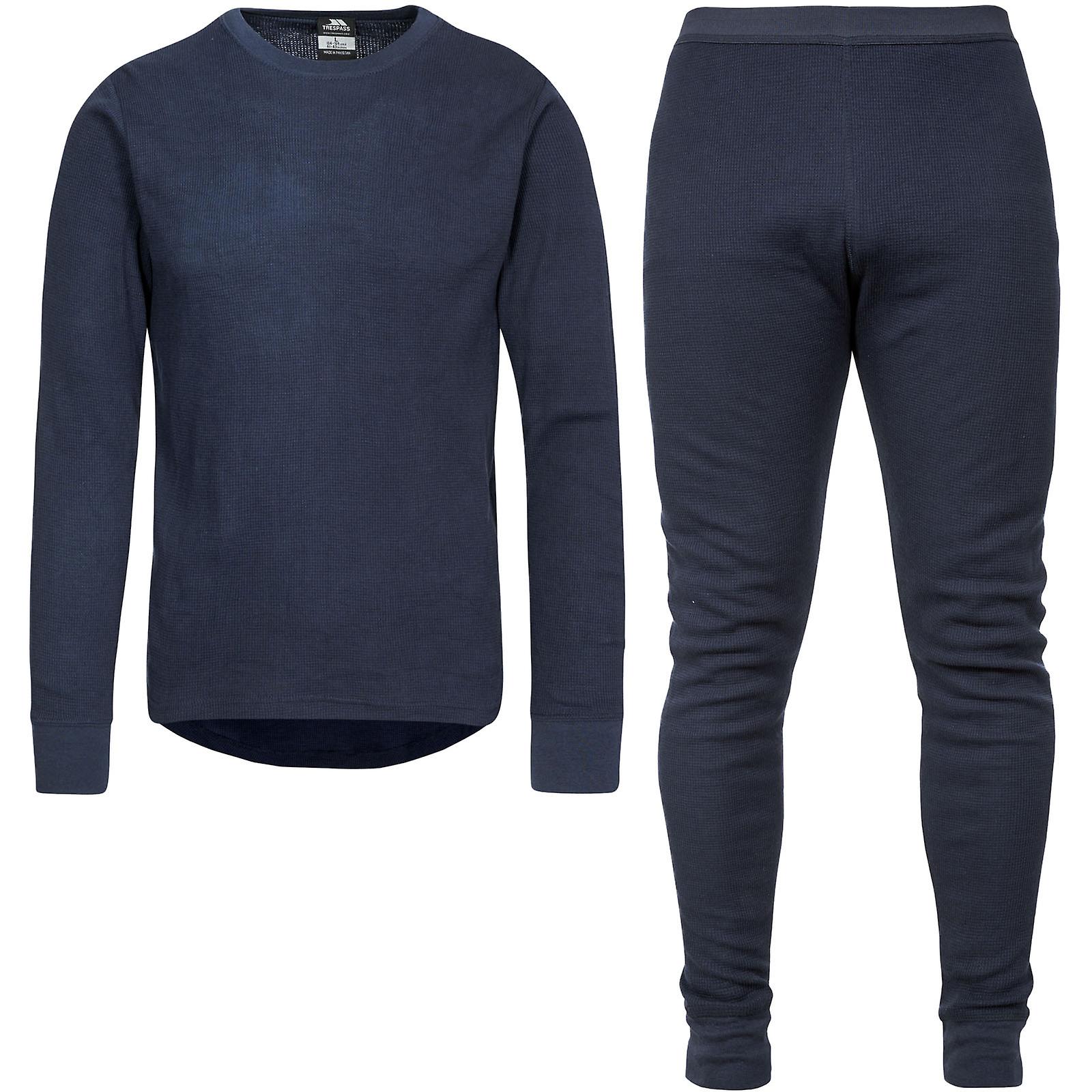 Trespass Adults Mystery Warm Winter Super Soft Top Bottoms Base Layer Set - Navy