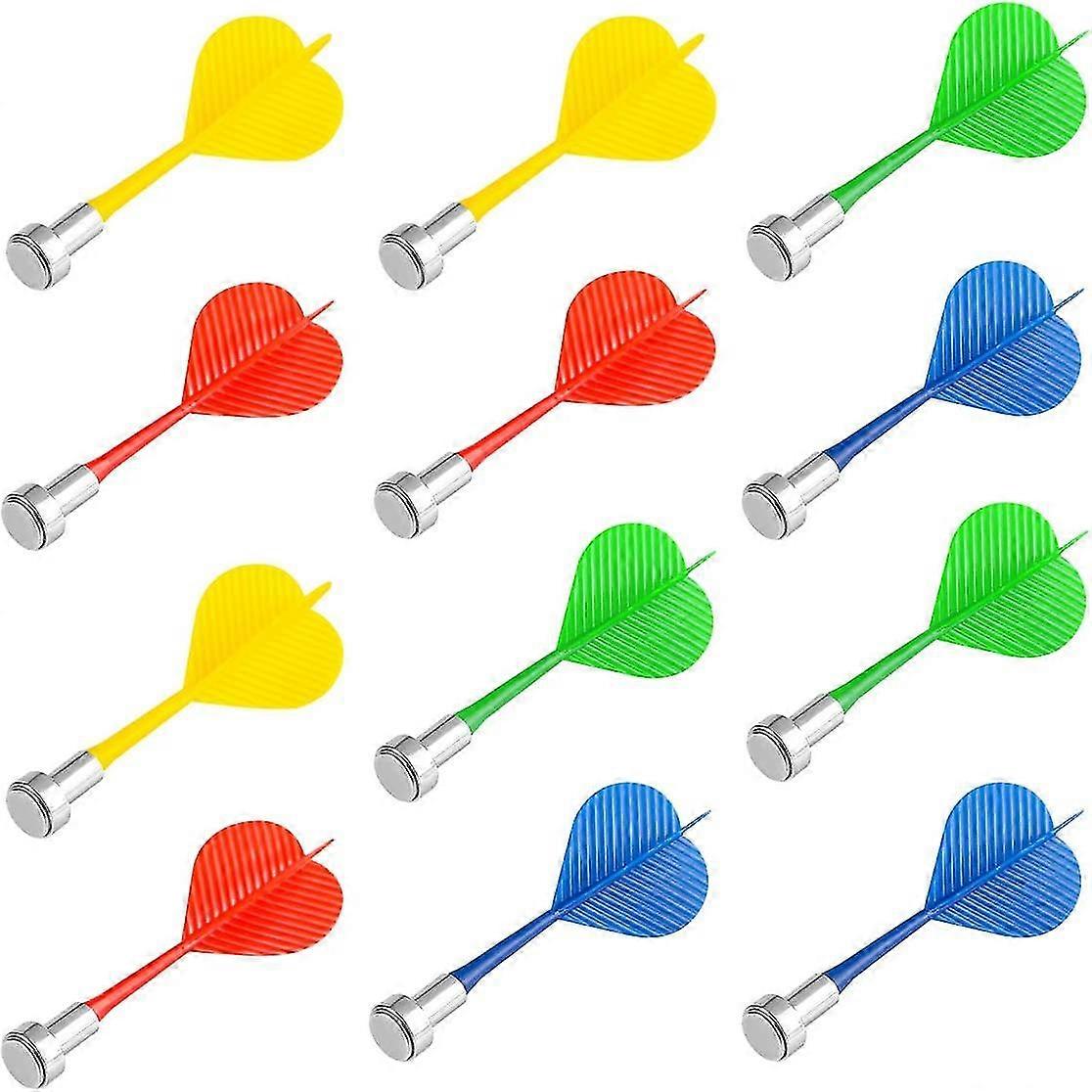 Magnetiske dart 12 pakker, udskiftning Dart Spil Sikkerhed Plastic Dart, Rød Gul Grøn og Blå