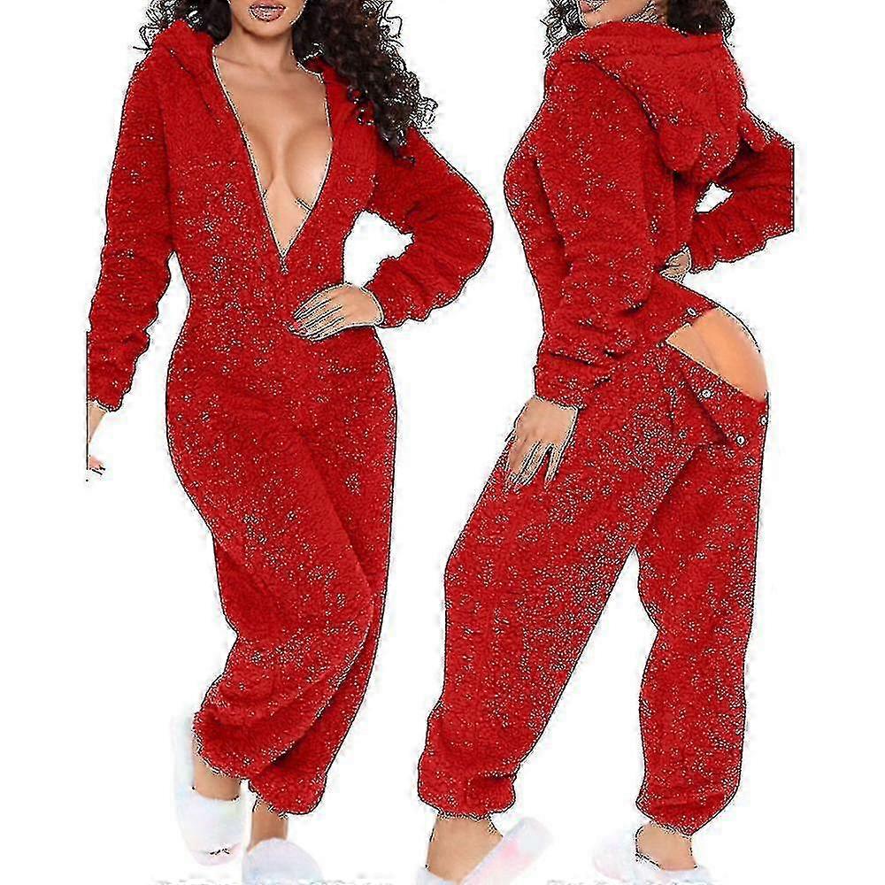 Spring Creative Pajamas Long Warm Fleece Jumpsuit TA