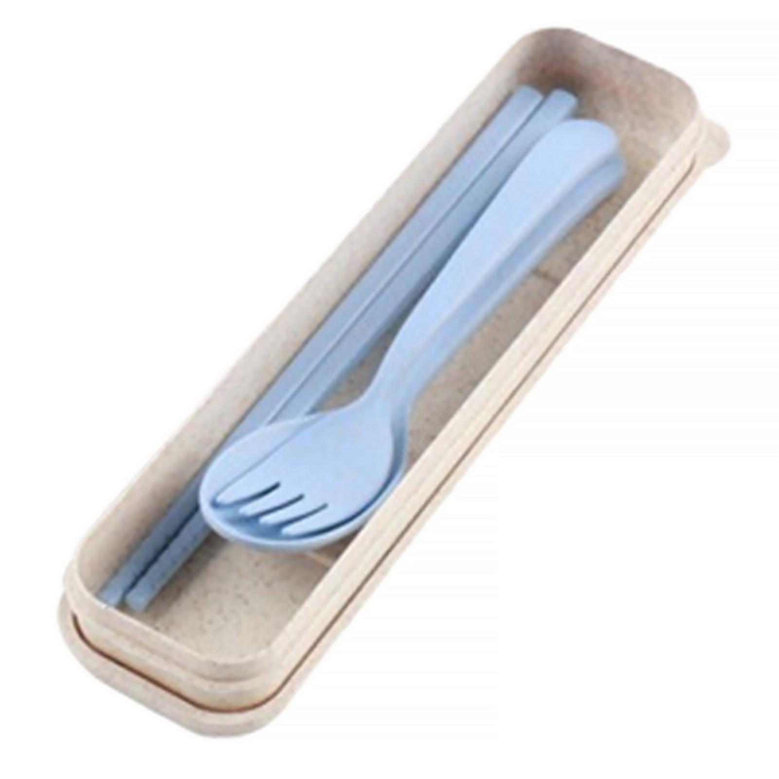 3Pcs Portable Tableware Set Eco-Friendly Chopsticks Spoon Fork Plastic Cutlery with Box for Students Office Workers Jikaixiang