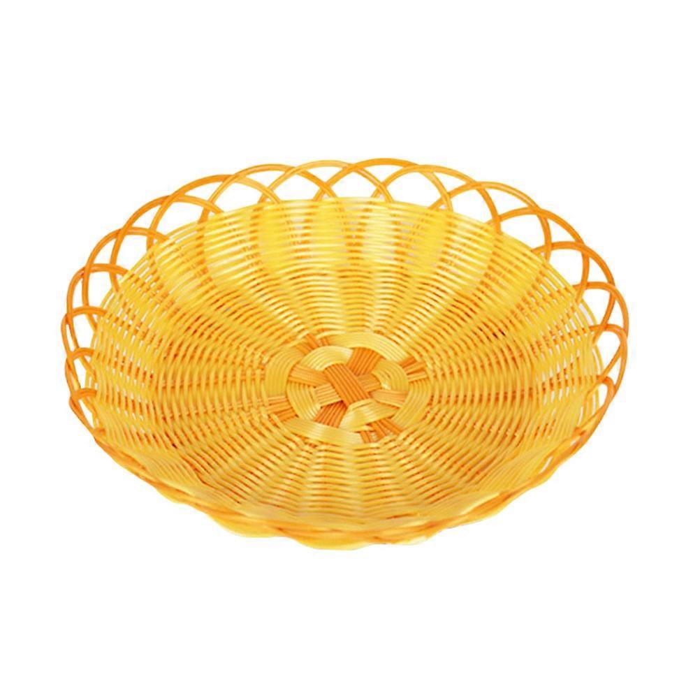 Eco-friendly Plastic Simulate Rattan Fruit Basket Handmade Storage Basket Kitchen Snack Storage Box Picnic Bread Container Size M