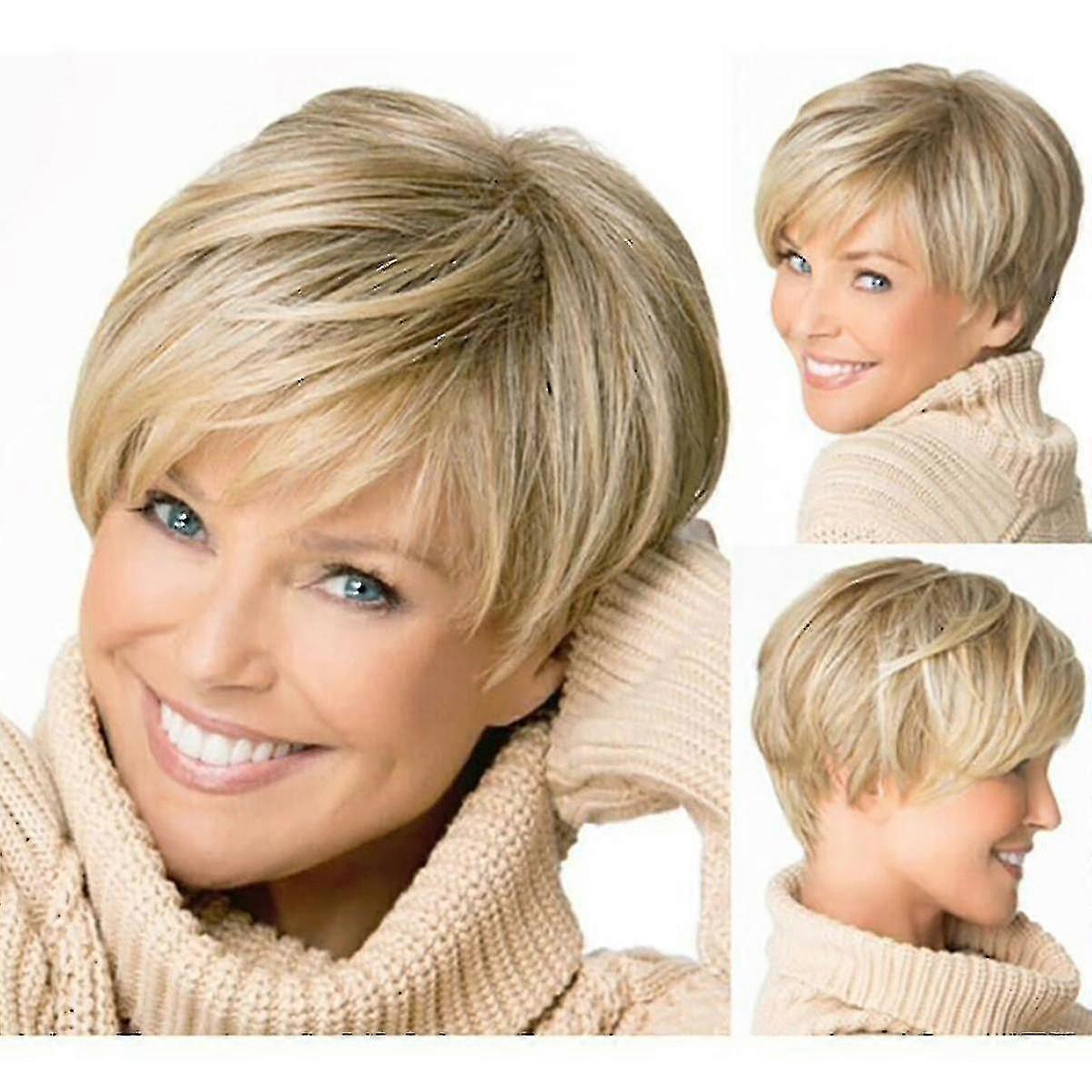 Kvinnor Kort Rak Pixie Mode Blond Lager Hår Peruker