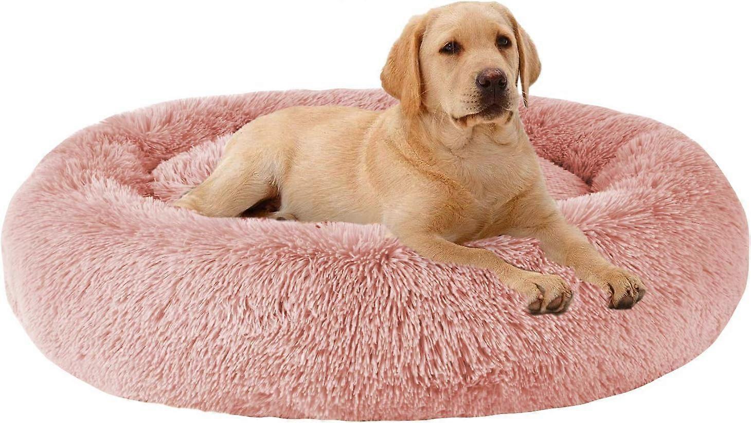 X中型および大型犬用心落ち着く犬用ベッド(L / XL / XXL / XXXL)快適なペットベッドフェイクファードーナツカドラー最大25/35/55 / 100lbsピンク