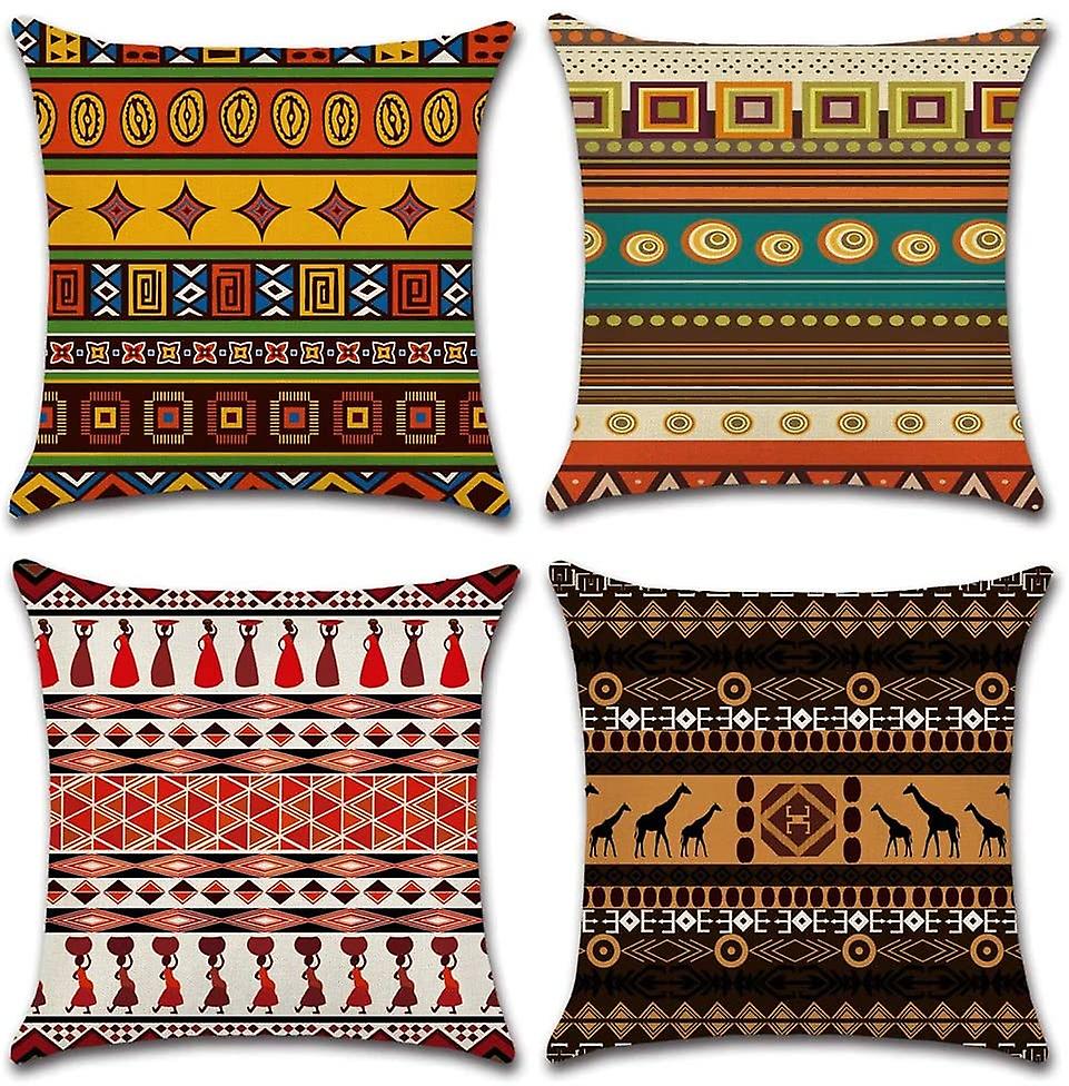 Housse De Coussin, Lot De 4 En Coton Et Lin Ethnique Style Dcoratif Taie D'oreiller Dcoration Pour