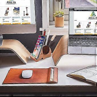 Elephant Desk Organizer Set - Wooden Pen Holder With Phone Stand & Wrist Support Pad