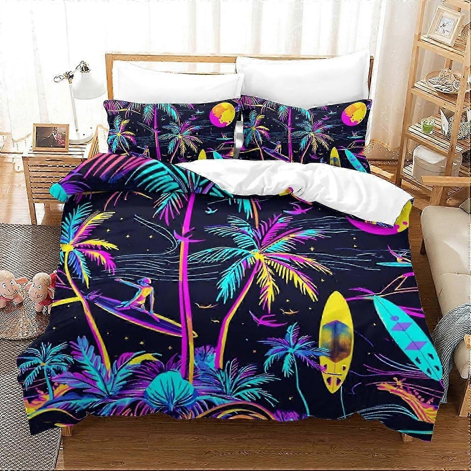 Conjunto de Capas de Edredom Impressas em 3D com Palmeiras J3344 3 Peças Conjunto de Cama de Quarto Fácil de Cuidar com Fecho de Zíper Fronhas para Adolescentes e Ad