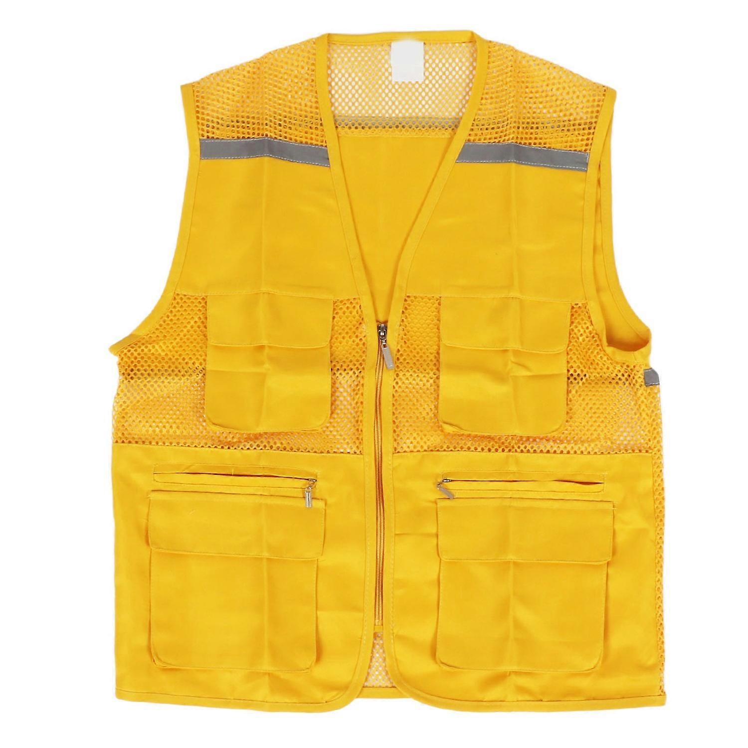 Volunteer Vest for Event Work Clothes with Multi Pockets Yellow Public Welfare Activities Supplies T
