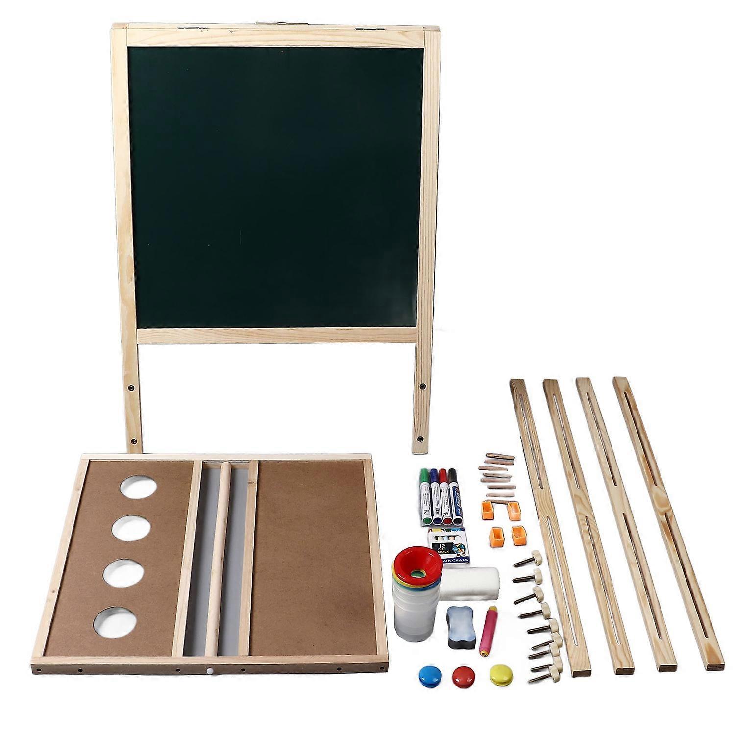 Double Sided Art Easel Wooden Whiteboard and Chalkboard Erasable Magnetic Double Sided Drawing Board