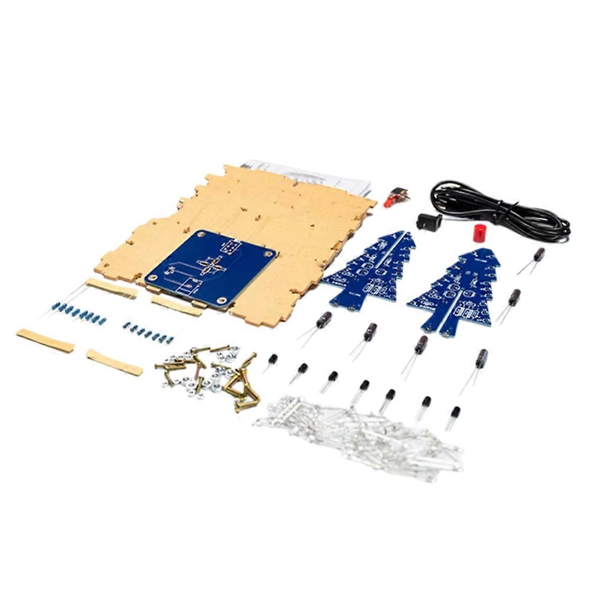 RGB LED Flashing Christmas Tree DIY Kit+Case Electronics Soldering Colorful 3D Xmas Tree DIY Kit for Soldering Practice