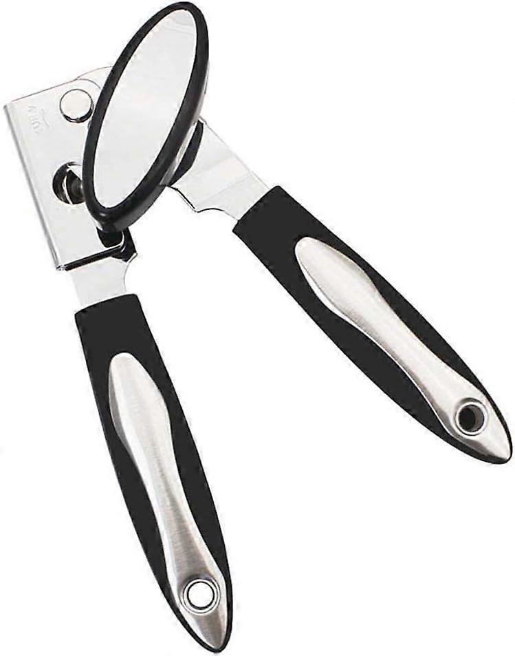Stainless steel can opener, non-slip handle, manual smooth edge, heavy-duty can opener with ultra-sharp cutting wheel and easy-turn knob, black