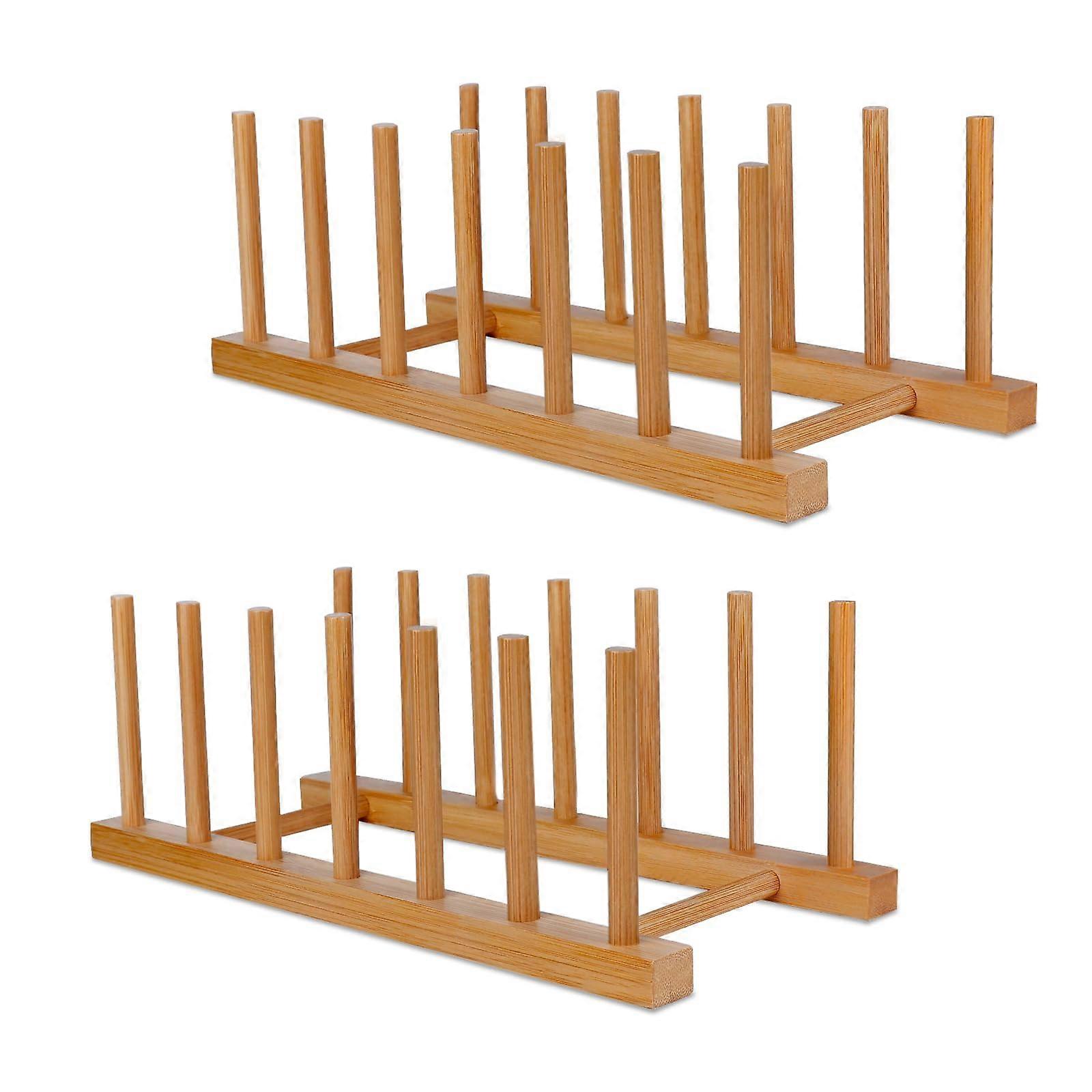 Bamboo Dish Rack Plate Rack Vertical Drainer (2 Pack)