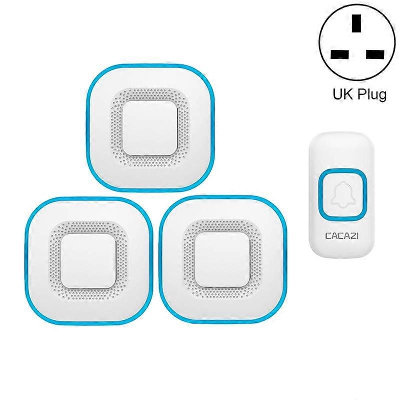 CACAZI V028F 1 For 3 Wireless Music Doorbell without Battery, Plug:UK Plug
