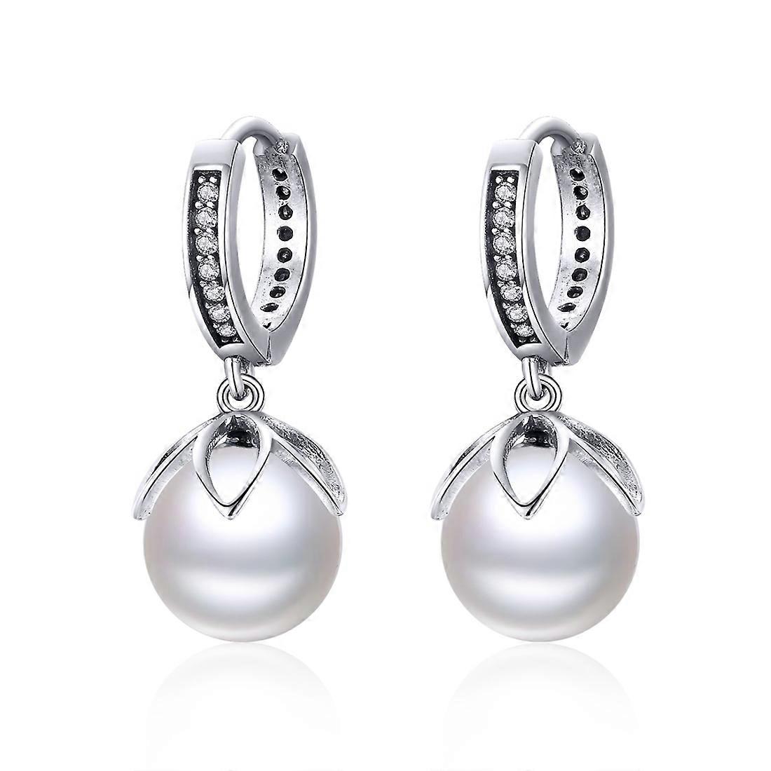 Round Shell Bead Earrings Simple Ladies Silver Earrings SCE482