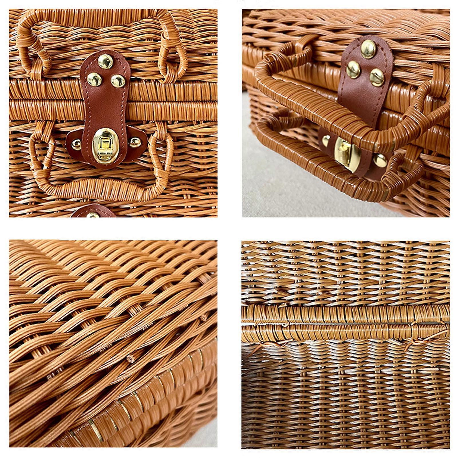 Gift Storage Basket with Portable Handle Imitation Rattan Woven Carry Case Wicker Suitcase for Picnics and Short Trip