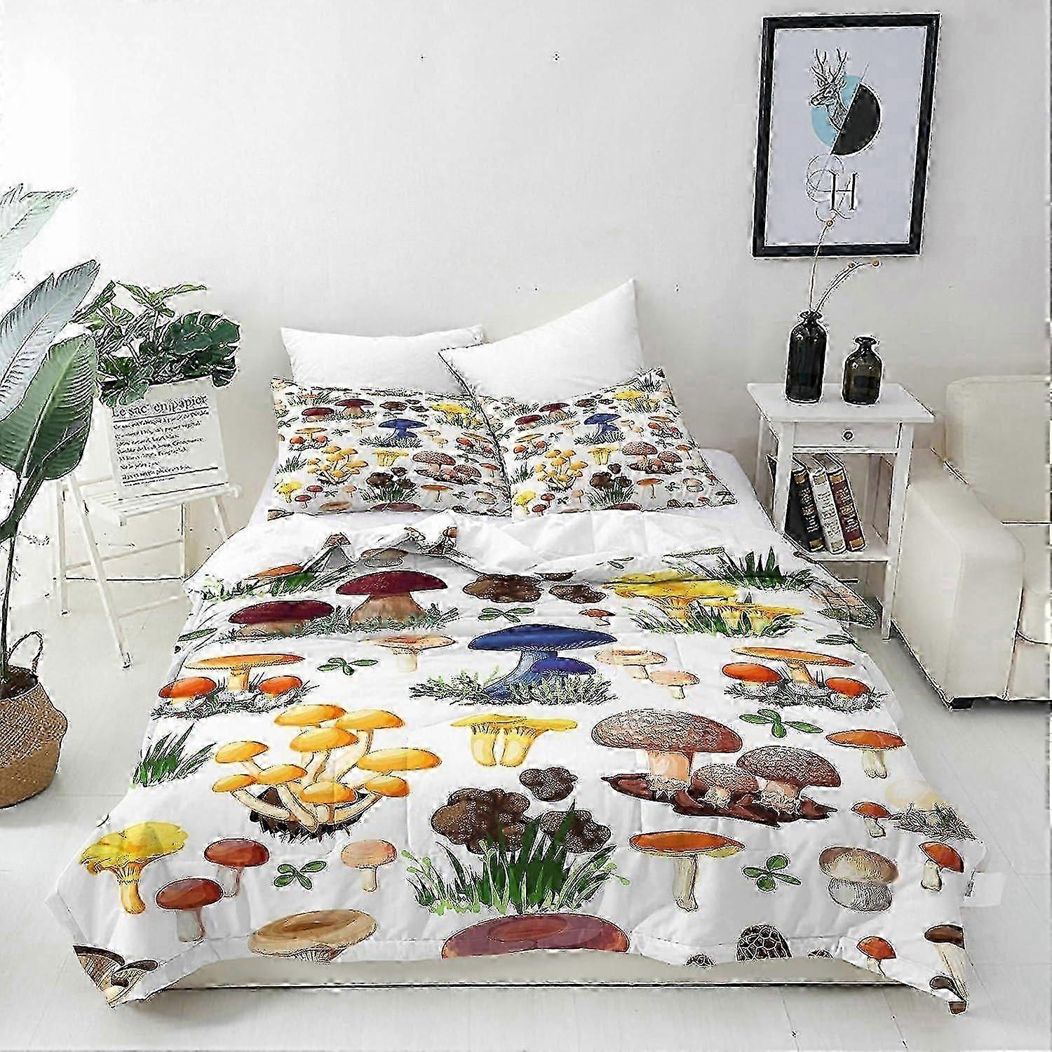 J645 Lakan Svamp Påslakan Set Mjuk Lätt Mikrofiber Polyester 3-delat sängkläder med 2 örngott Skog Vilda arter Svamp Prin
