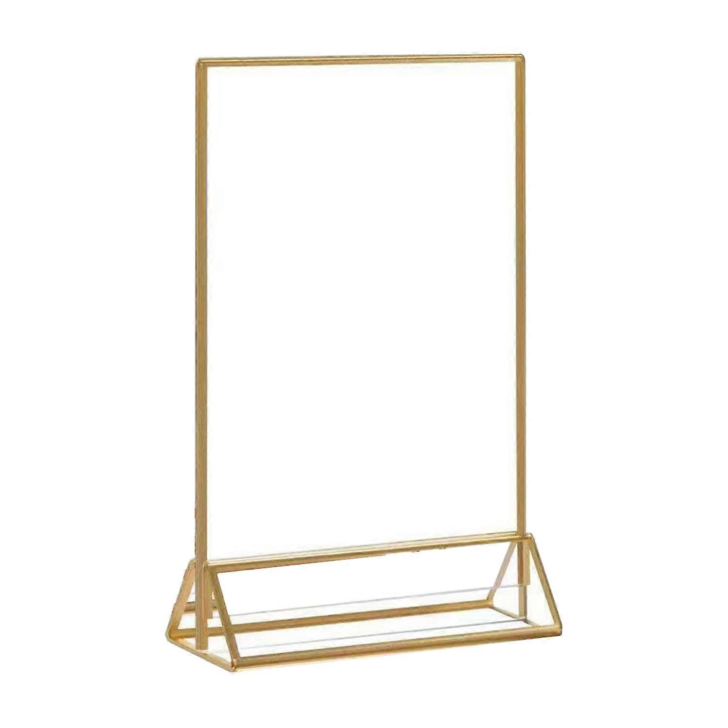 Acrylic Sign Holder Double Sided Gold Picture Frame Tabletop Stand Up Sign Holder Clear Display
