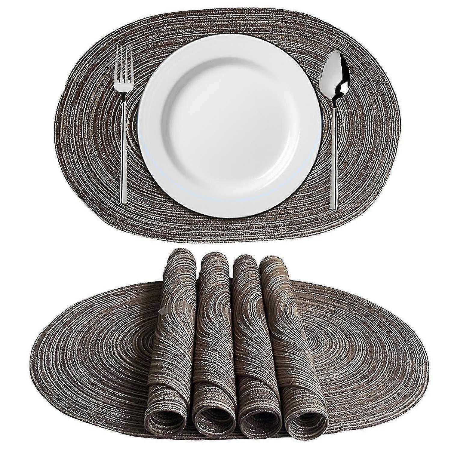 Sets de table ovales Sets de table lavables pour table de cuisine, 19,6 x 13,7 pouces (vert, brun, gris, jaune)