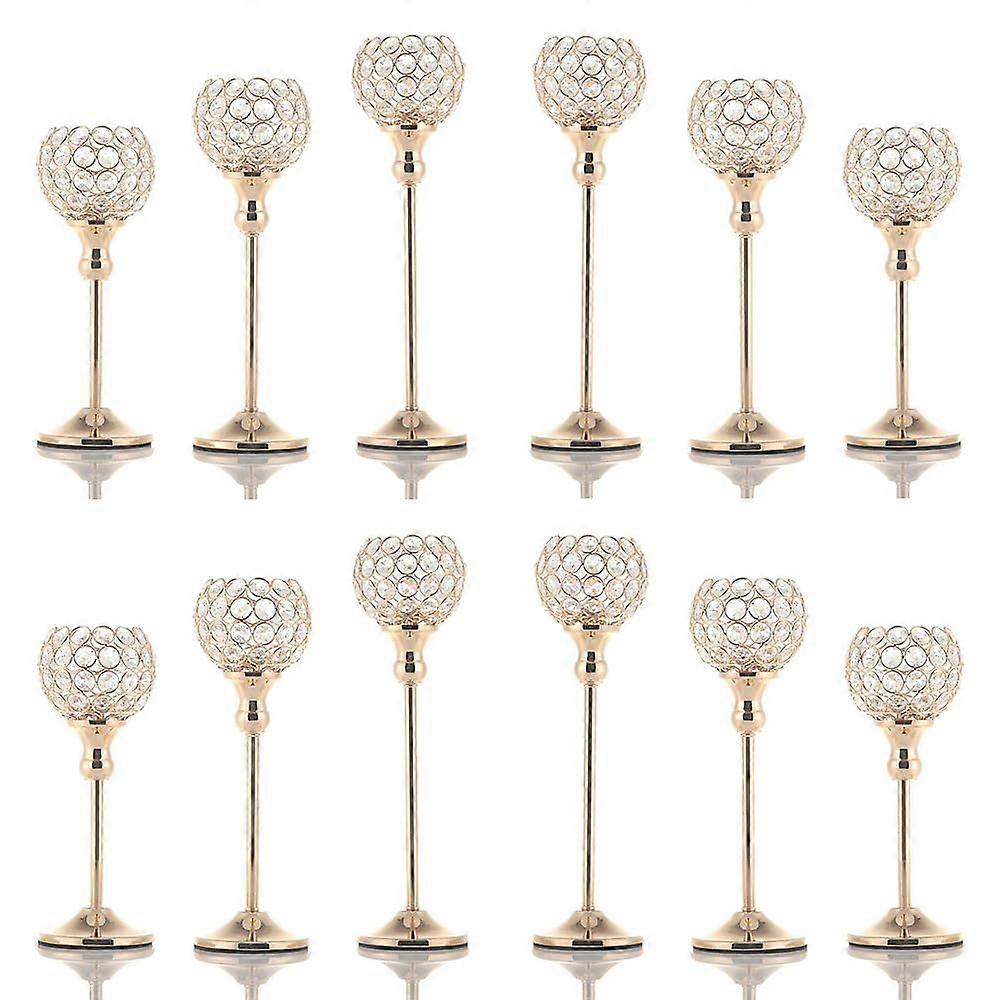 12 Set Gold Crystal Candle Holders for Decorations Christmas 10 in 13 in 15 in