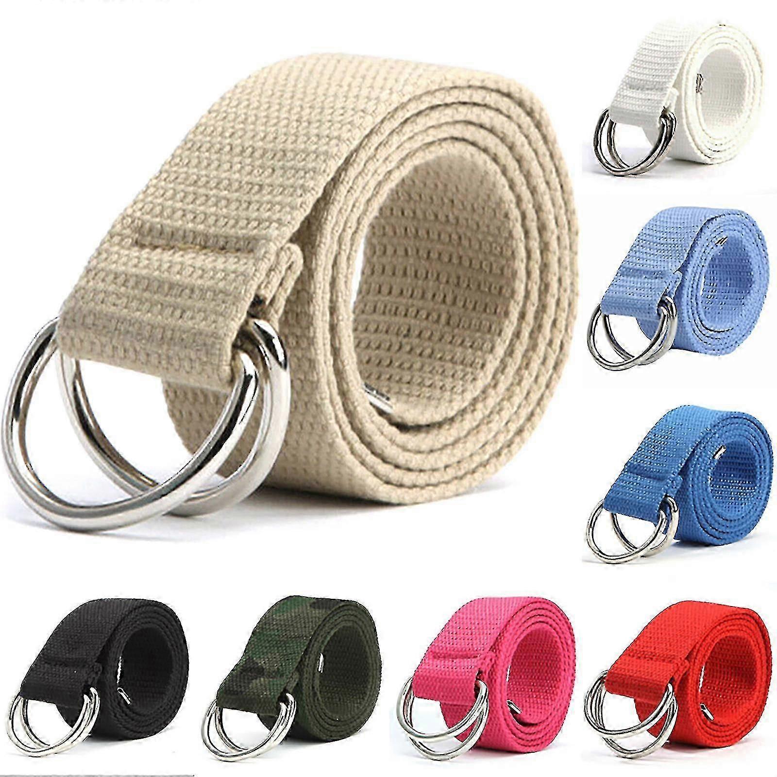 Womens Mens Canvas Jeans Belts Webbing Double D Ring Buckles Waistband G