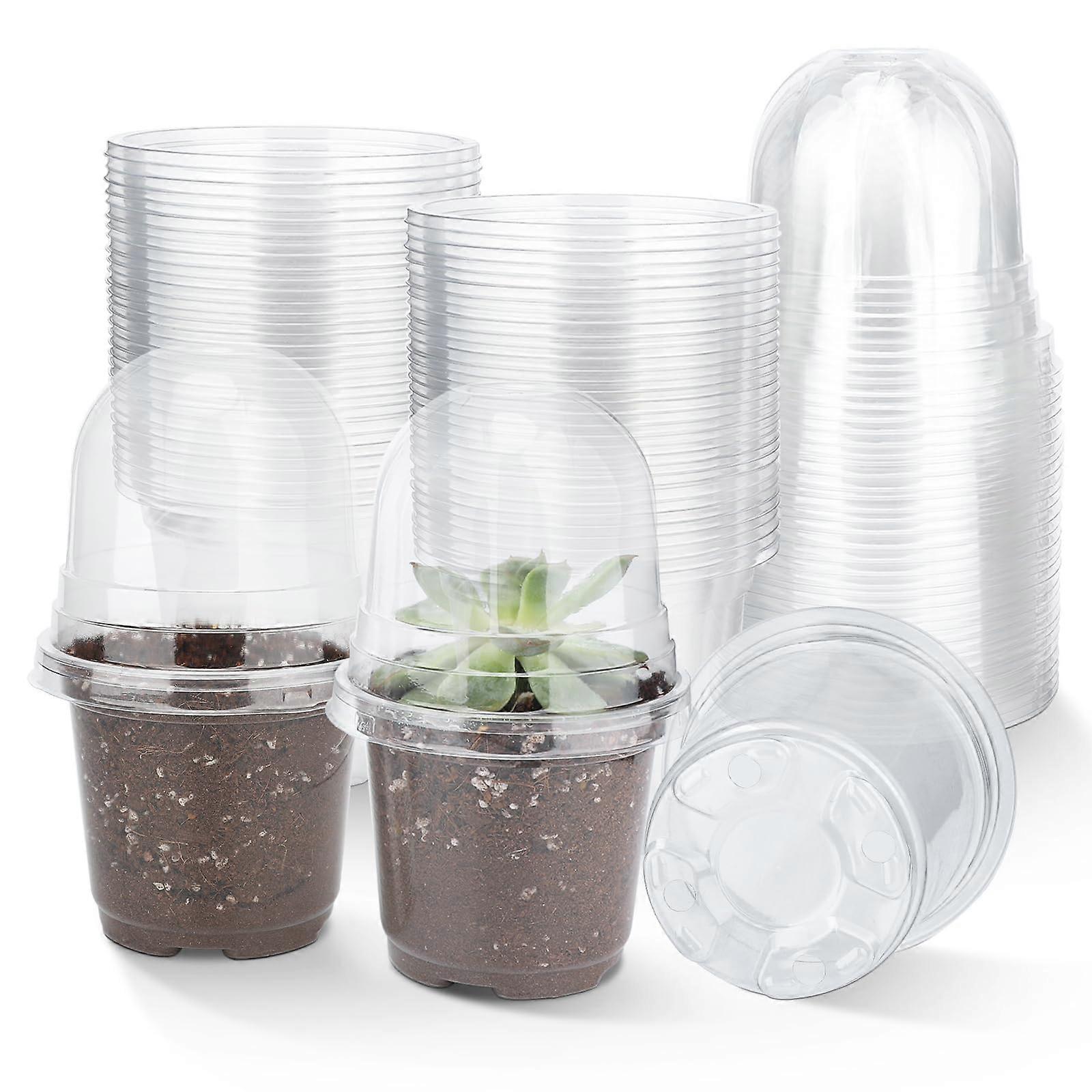 4'' Plant Nursery Pots,Clear Nursery Pots with Humidity Dome,32 Sets(32 Pots 32 Lids)