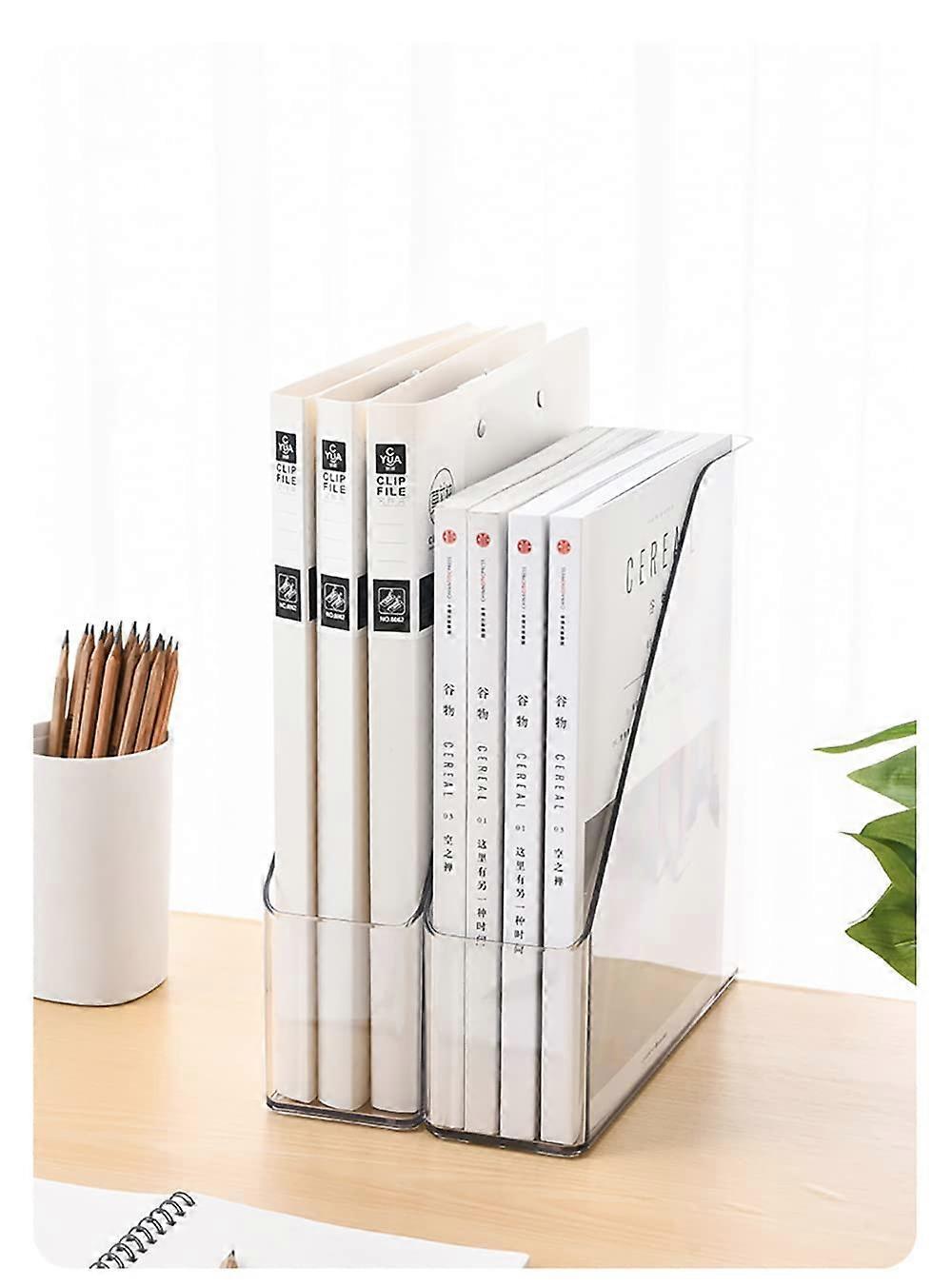 Magazine Holder - Clear Plastic Vertical File Organizer - Desktop Book Storage Shelf for Office Desk (2 Pieces)