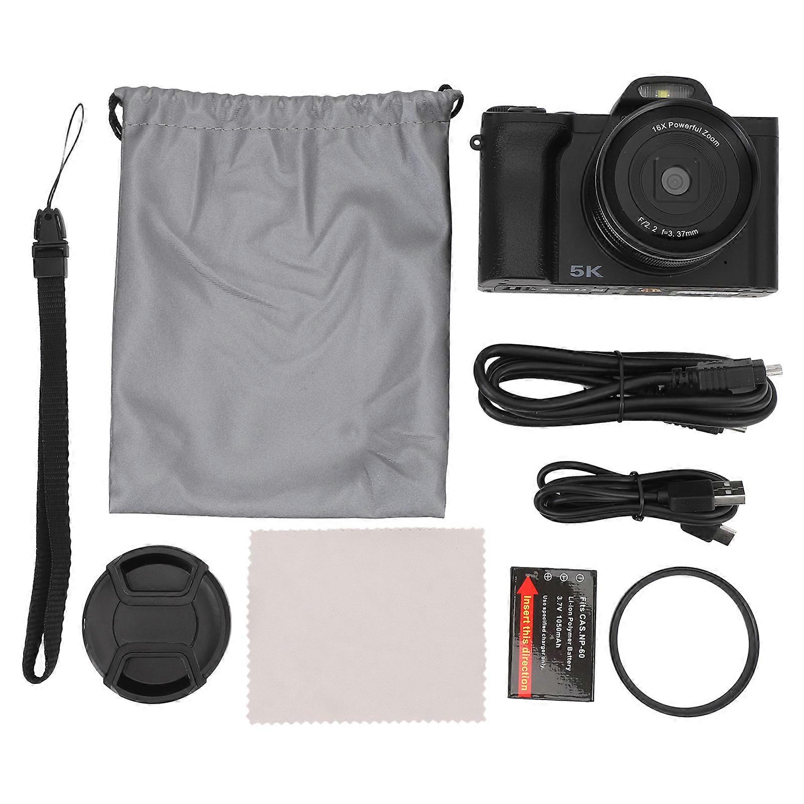 5K Photography 48MP Wireless 16X Digital Zoom Autofocus Compact Vlogging Camera with UV Filter 3.5 Inch Screen for Travel