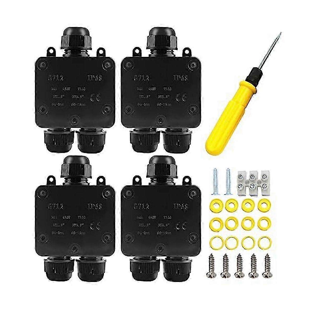4Pcs Waterproof Junction Box 3 Way, IP68 External Waterproof Electrical Junction Box for Diameter 5