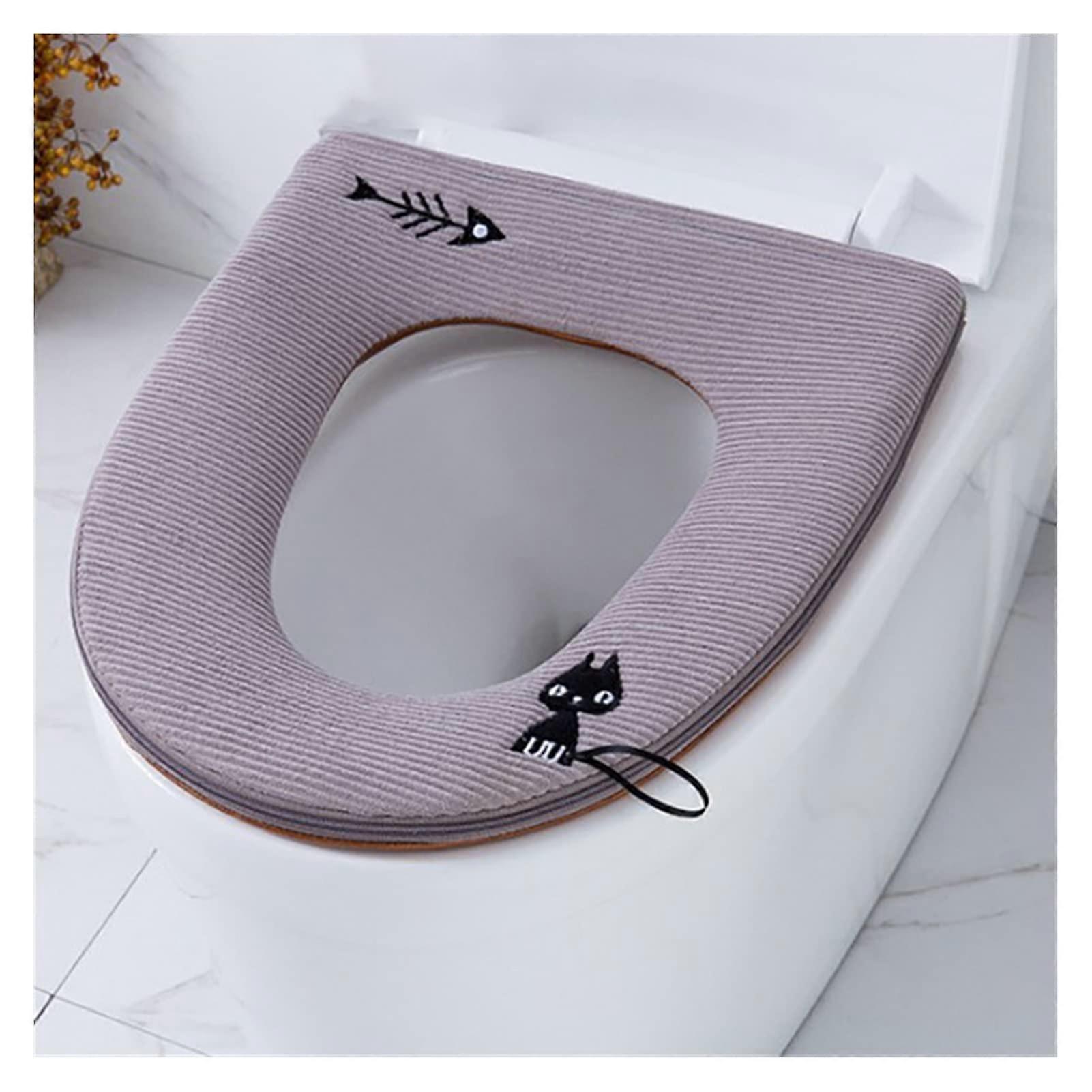 Universal Toilet Seat Cover with Zipper, Gray Winter Toilet Cushion for Bathroom Decoration, Soft Warm Material