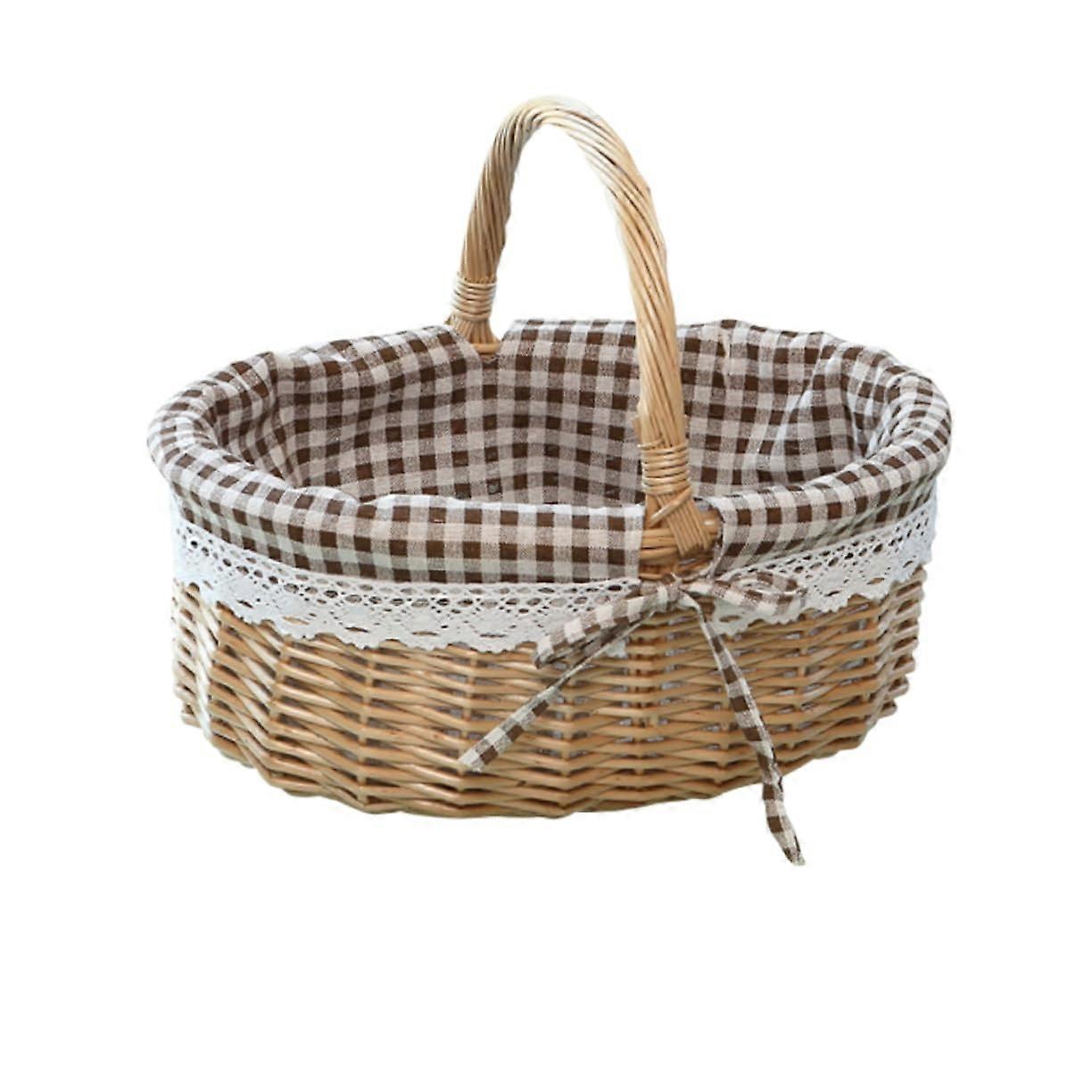 Picnic Basket Rattan Picnic Basket Woven Wicker Basket with Handle and Washable Blanket Lining for Carrying Basket Fruit Basket(Size S/Coffee)
