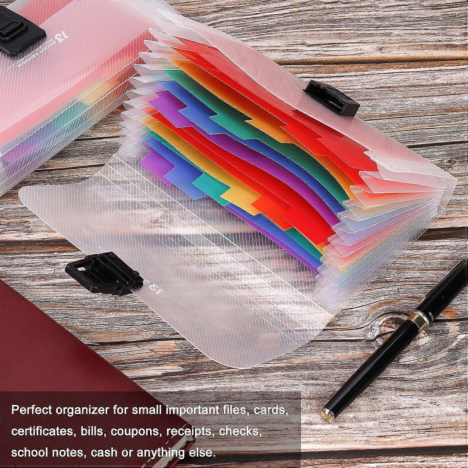 2 Pcs Mini Expanding File A6 Document Wallets 13 Pockets Portable Folder Plastic Colourful File Folder Document Organiser