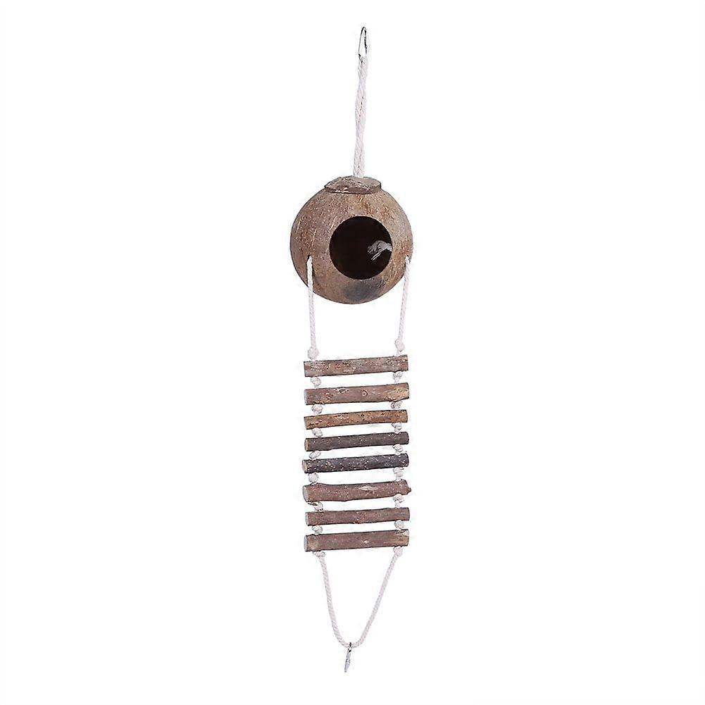 Natural Coconut Shell Bird Nest with Rope Ladder for Parrots