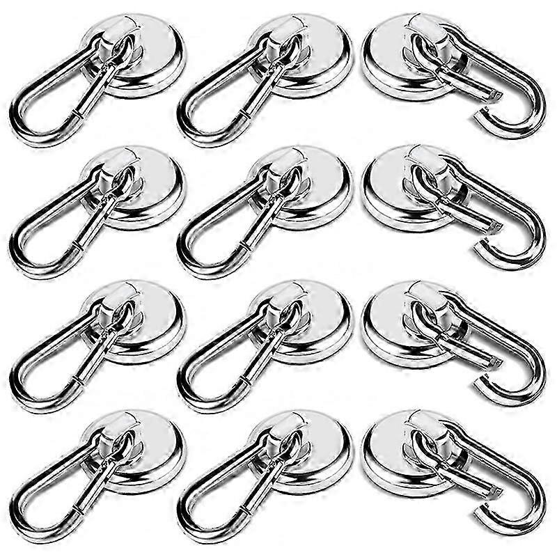 12-Piece Heavy-Duty Magnetic Hooks with 60lb Strength featuring Neodymium Magnets and Carabiners