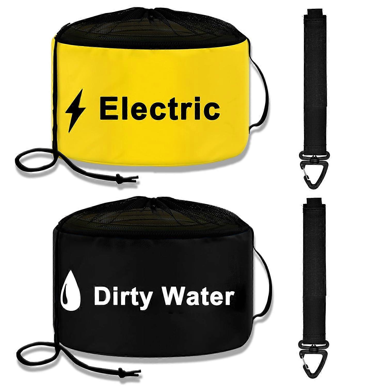 2-Pack Waterproof RV Hose Storage Bags with Drawstring Mesh Top for Fresh Black Water Sewer Hoses and Electrical Cords