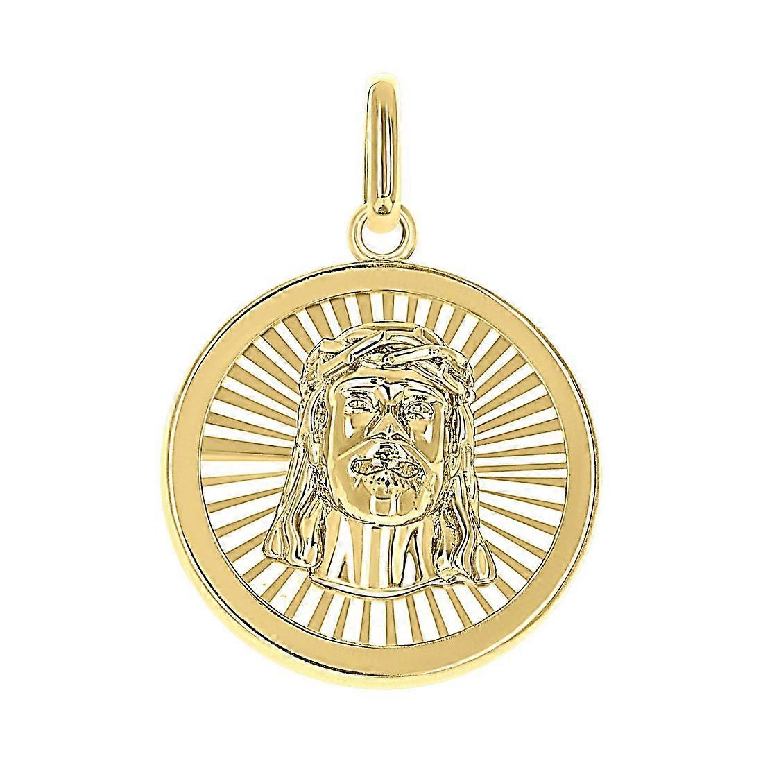 10Kイエローゴールドユニセックスラウンドイエス宗教ペンダントネックレス女性用27.4x19.5mmワイドペンダント