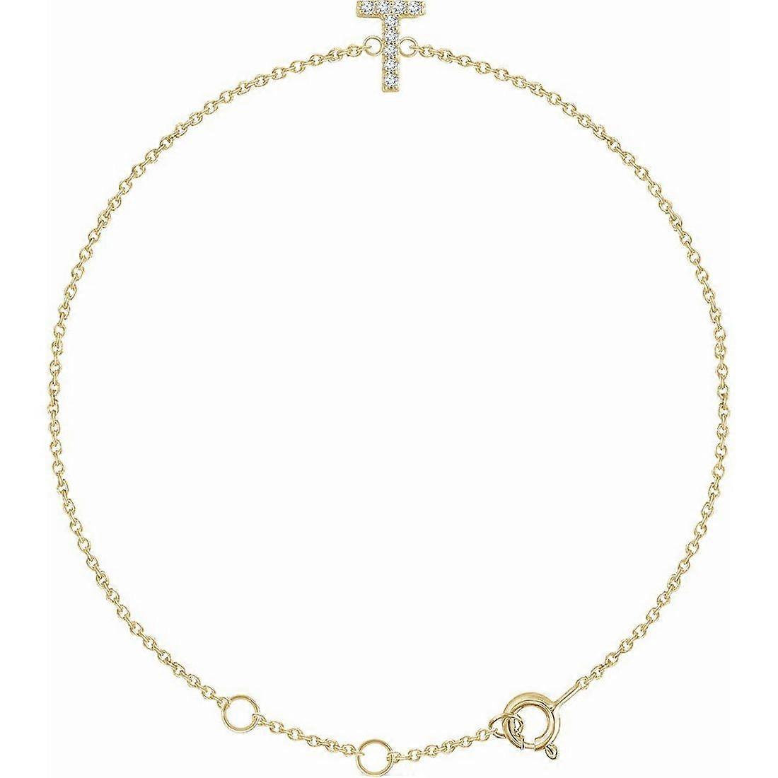 14k Yellow Gold T Polished .05 Dwt Diamond 6 7 Inch Letter Name Personalized Monogram Initial Bracelet Link-Bracelet for