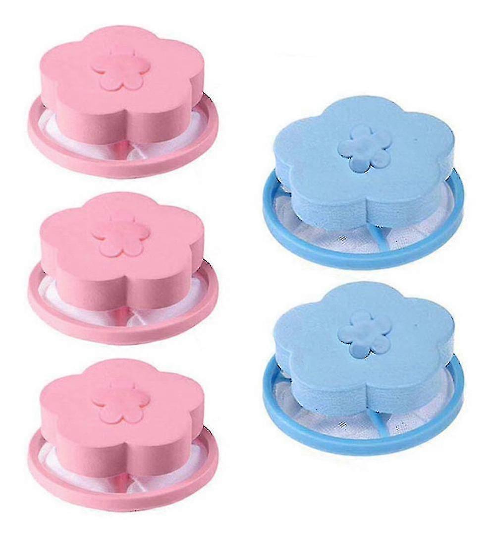Washing Machine Lint Filter Bag, Floating Lint Remover, Cleaning Net (Blue+Pink, 5pc)