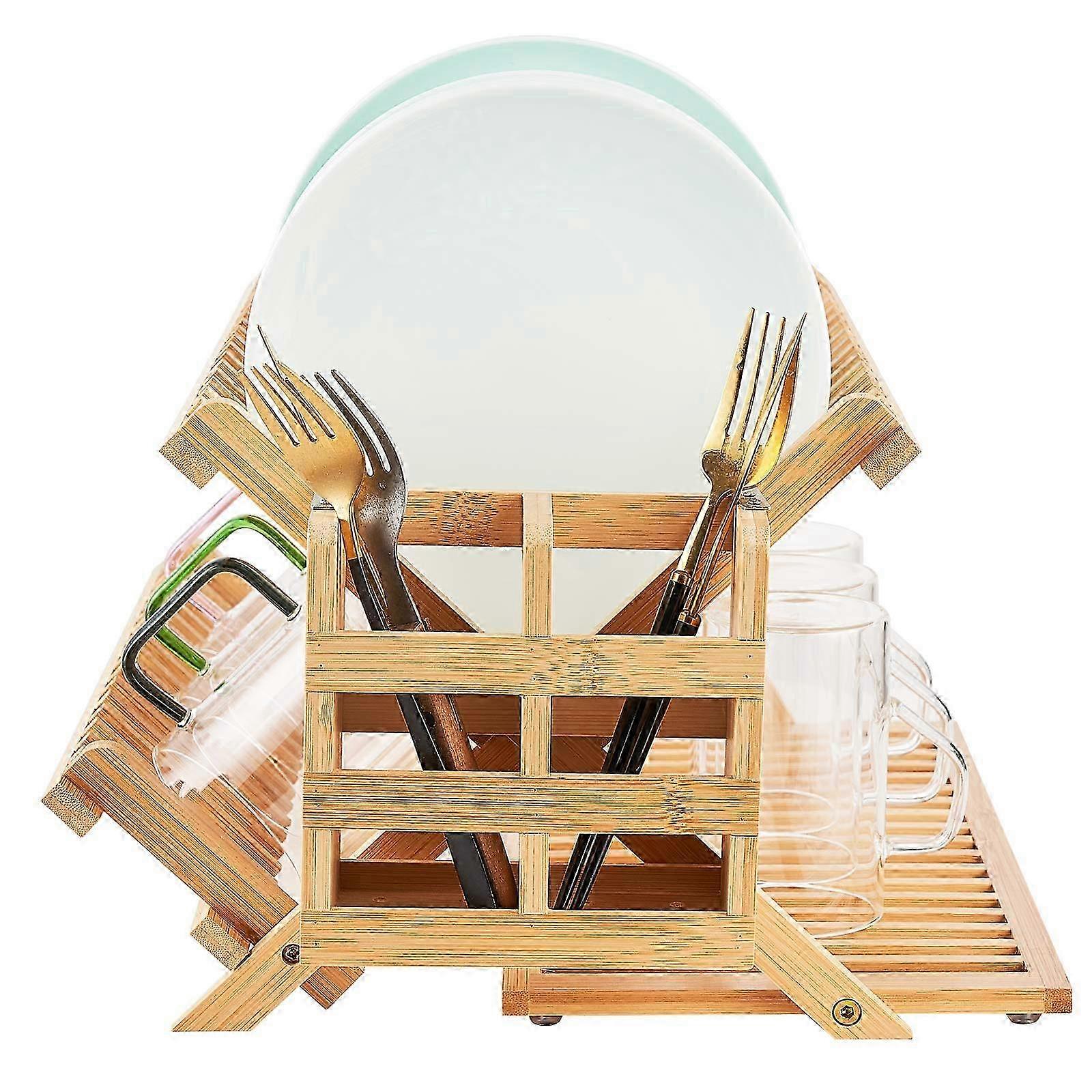 3-Layer Foldable Wooden Dish Rack, Large