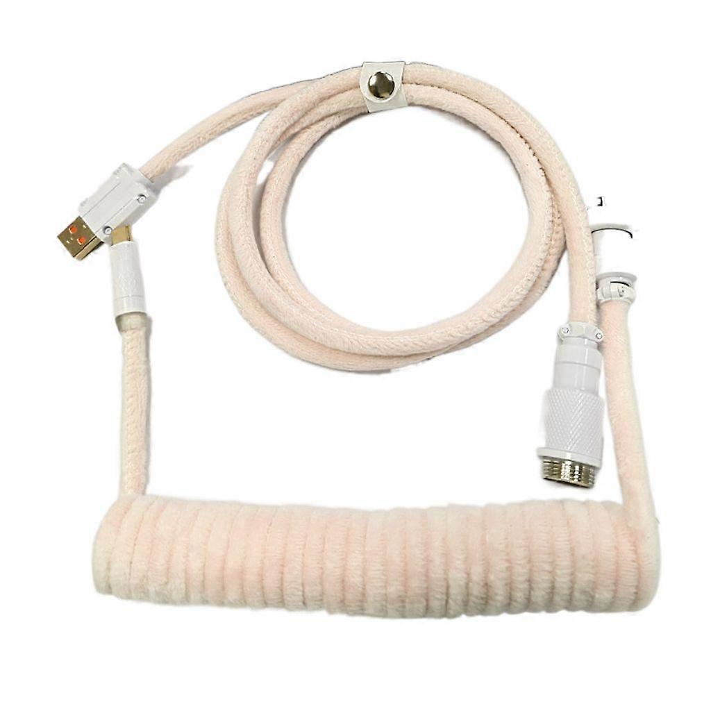 USB C Keyboard Cable, Coiled with Metal Aviation Connector Plushie Sleeve Fast