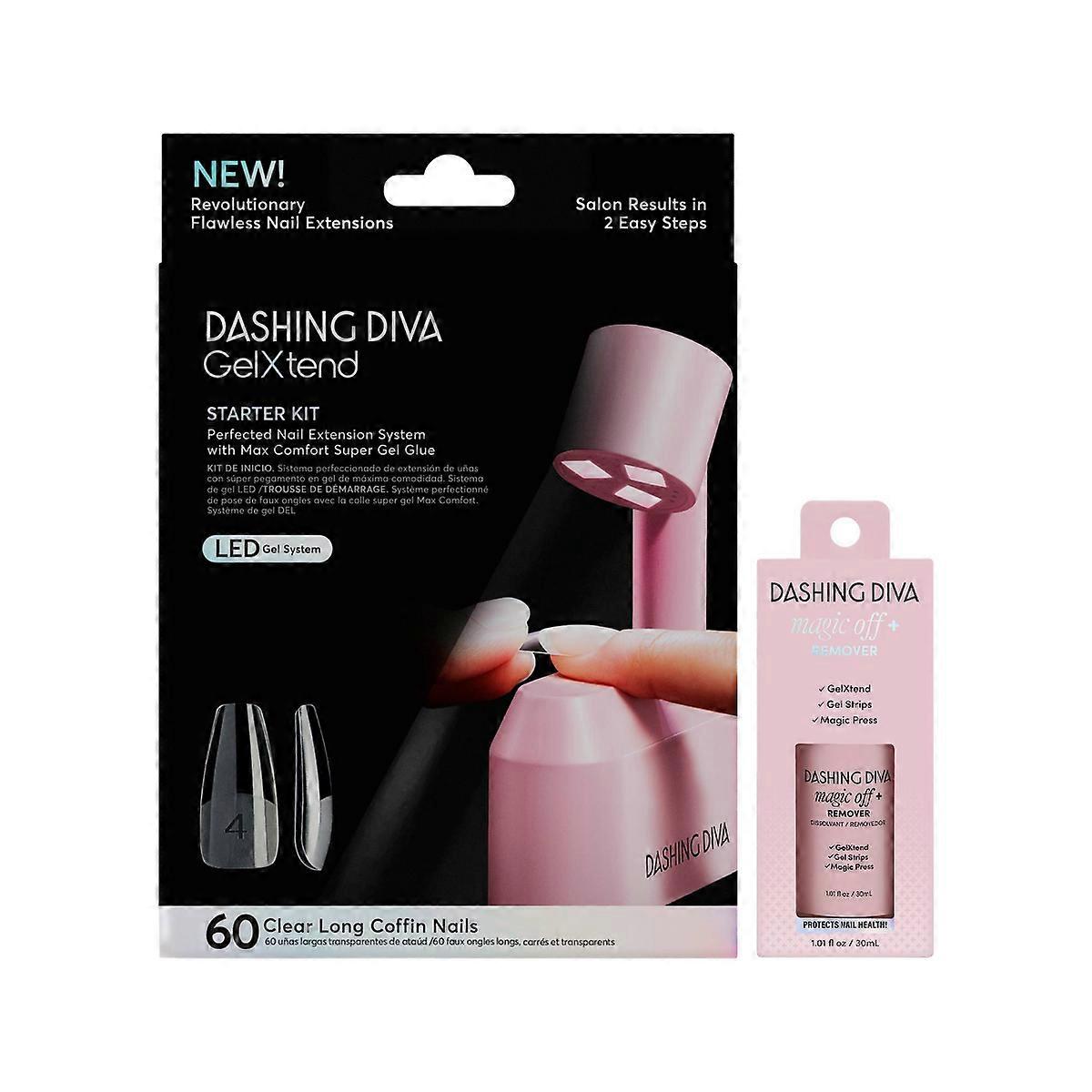 Dashing Diva Diva Gel Xtend Design 假指甲 - 透明长棺材 + Magic Off Plus