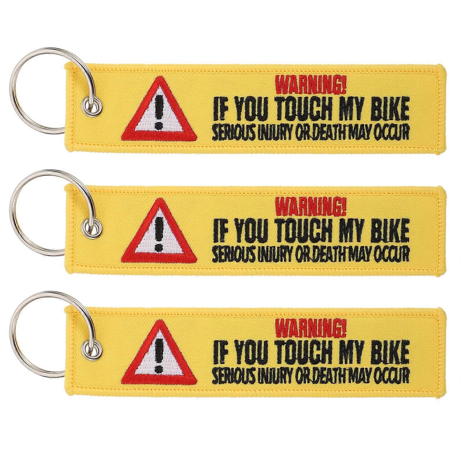 3pcs Porte-clés brodés créatifs avec signe d’avertissement Pendentif de sac jaune Porte-clés unique Breloques pour sacs à main et étuis de téléphone portable