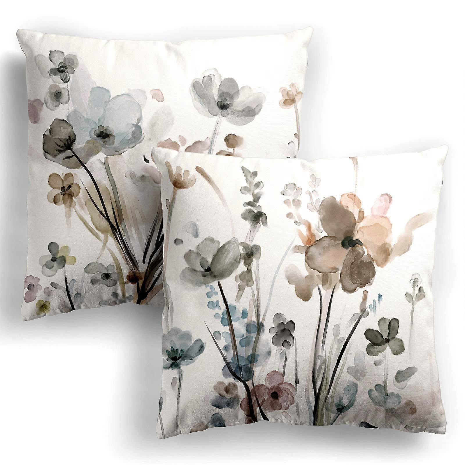Flower Cushion Covers Set of 2 Modern Abstract Watercolour 40x40 cm