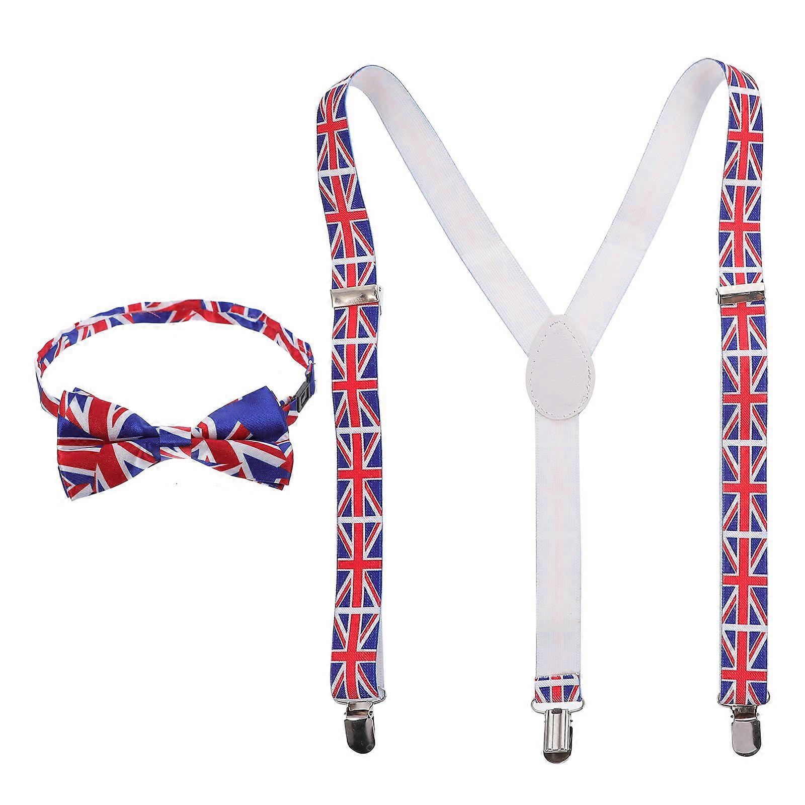 1 Set National Flag Design Suspender and Bow Tie Set for Men And Women